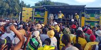 President Cyril Ramaphosa addressing ANC supporters in KwaMamdekazi area of Marianhill. (Photo: Chris Makhaye)