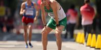 SAPPORO, JAPAN - AUGUST 06:  Brendan Boyce of Team Ireland reacts after competing in the Men's 50km Race Walk Final on day fourteen of the Tokyo 2020 Olympic Games at Sapporo Odori Park on August 06, 2021 in Sapporo, Japan. (Photo by Clive Brunskill/Getty Images)