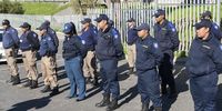 Law Enforcement officers at the launch of the Special Policing Deployment To Revitalise Bellville CBD at Market Street on July 23, 2024 in Bellville, South Africa. It is reported that the City of Cape Town (CoCT)  is ramping up law enforcement to revitalise key CBD's with a special deployment of additional municipal policing resources. (Photo by Gallo Images/Brenton Geach)