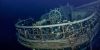 Taffrail and ships wheel aft well deck. Image: Falklands Maritime Heritage Trust and National Geographic
