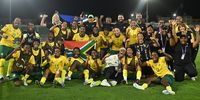 South Africa celebrates during the 2024 Women's Africa Cup of Nations match between South Africa and Senegal at Honneur Stadium in Oujda, Morocco on 19 July 2025. (Photo: Sydney Mahlangu/BackpagePix)