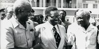 From left: Zambian president Kenneth Kaunda, Angolan president Agostinho Neto and president Julius Nyerere of Tanzania in Lusaka, 9 January 1974. (Photo: Keystone Photos / USA / ZUMAPRESS.com / Alamy Live News)