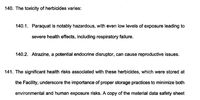 An extract from the court papers listing some of the health impacts of just two of the stored herbicide products. (Image: Supplied)