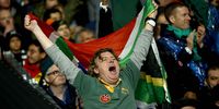 A fan of South Africa cheers for his team during the Rugby World Cup 2023 final between New Zealand and South Africa in Saint-Denis, France, 28 October 2023. (Photo: EPA-EFE / YOAN VALAT)