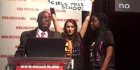 Activists demand free sanitary pads for schoolgirls at the 2016 Aids conference in Durban during former Minister of Health Aaron Motsoaledi’s speech.<br>(Photo: Spotlight)