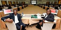 President Cyril Ramaphosa, (right) ahnd Deputy President Paul Mashatile attend the first Cabinet lekgotla of the Government of National Unity at Sefako Makgatho Presidential Guest House in Pretoria on 13 July 2024. (Photo:  Jairus Mmutle / GCIS)