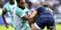 Lukhanyo Am of South Africa is tackled by Santiago Carrera of Argentina during a test match between Argentina Pumas and South Africa Springboks at Jose Amalfitani Stadium on August 5, 2023 in Buenos Aires, Argentina. (Photo by Marcelo Endelli/Getty Images)