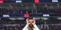 epaselect epa10341839 Youssef En-Nesyri of Morocco celebrates after scoring the team's second goal during the FIFA World Cup 2022 group F soccer match between Canada and Morocco at Al Thumama Stadium in Doha, Qatar, 01 December 2022.  EPA-EFE/Mohamed Messara