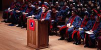 Playwright/ director/ actor Athol Fugard speaks at the 2012 The Juilliard School Commencement Ceremony at Alice Tully Hall on May 25, 2012 in New York City.  (Photo by Cindy Ord/Getty Images)