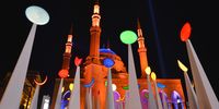epaselect epa06745801 Islamic decorations resembling the various phases of the moon lights up in front of Muhammad al-Amine Mosque, in the first day of the holy month of Ramadan in downtown Beirut, Lebanon, 17 May 2018. Muslims around the world celebrate the holy month of Ramadan by praying during the night time and abstaining from eating, drinking, and sexual acts during the period between sunrise and sunset. Ramadan is the ninth month in the Islamic calendar and it is believed that the revelation of the first verse in Koran was during its last 10 nights.  EPA-EFE/WAEL HAMZEH