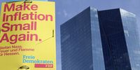  An election poster of a German political party hangs in front of the European Central Bank in Frankfurt am Main, Germany, 14 September 2023. The ECB Governing Council decided at a meeting on 14 September, to raise the three key ECB interest rates by 25 basis points. Accordingly, the interest rate on the main refinancing operations and the interest rates on the marginal lending facility and the deposit facility will be increased to 4.50%, 4.75%, and 4.00% respectively, with effect from 20 September 2023.  EPA-EFE/RONALD WITTEK