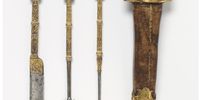 This French travelling set of cutlery, dating from the second half of the 16th century contains a knife with pointed blade for skewering meat, an early fork and a skewer. Photo via V&A museum