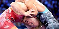 Zoltan Levai (red) of Hungary in action against Sanan Suleymanov of Azerbaijan in their Men Greco-Roman 77kg quarterfinal bout of the Wrestling competitions in the Paris 2024 Olympic Games, at the Champs-de-Mars Arena in Paris, France, 06 August 2024.  EPA-EFE/YAHYA ARHAB