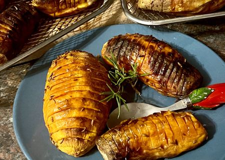 AirFryday: Hasselback sweet potatoes with Canadian maple syrup and toasted cumin