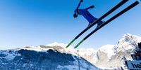 epa10370596 Gregor Deschwanden of Switzerland soars through the air during the Men's HS 140 competition at the FIS Ski Jumping World Cup in Engelberg, Switzerland, 17 December 2022.  EPA-EFE/PHILIPP SCHMIDLI