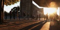 Election dawn. Ward 8 voters queue opposite the Cathedral of St Michael and St George in the early morning on 29th May 2024. Photographer Greg Wilmot