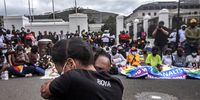 CAPE TOWN, SOUTH AFRICA - APRIL 26: Emotional scenes outside Parliament during the End Queer and Trans Hate Campaign on April 26, 2021 in Cape Town, South Africa. The march was in solidarity with the African LGBTQI+ victims and survivors of violence. (Photo by Gallo Images/Brenton Geach)