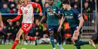 Bayern's Jamal Musiala is challenged by Arsenal's Declan Rice during the UEFA Champions League quarterfinal second leg match at Allianz Arena on 17 April ,2024 in Munich, Germany. (Photo: Boris Streubel/Getty Images)
