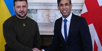 Volodymyr Zelenskiy, Ukraine's president, left, and Rishi Sunak, UK prime minister, during their bilateral meeting at 10 Downing Street in London, UK, on Wednesday, Feb. 8, 2023. The leaders will discuss a "two-pronged" approach to UK support for Ukraine, beginning with an increase in military equipment to help Ukraine counter Russia's expected new offensive. Photographer: Neil Hall/EPA/Bloomberg via Getty Images