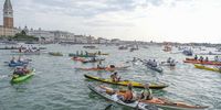 Rowers wait for the start at the San Marco basin on May 28, 2023 in Venice, Italy. 47th edition of the Vogalonga, the regatta will cross the Venetian lagoon with a course of about 30 km, there will be nearly 2,000 boats (of all types) with more than 7,300 participants, about 5,000, from 40 different countries around the world. (Photo by Stefano Mazzola/Getty Images)