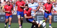  Inaki Ayarza of Chile looks to pass the ball while under pressure during their Rugby World Cup France 2023 match against Argentina at Stade de la Beaujoire on 30 September in Nantes. (Photo: Warren Little / Getty Images)