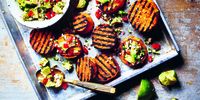 Ross Dobson’s grilled sweet potatoes with avocado chutney. (Photo: Supplied)<br>