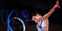 TOKYO, JAPAN - AUGUST 06: Linoy Ashram of Team Israel competes during the Individual All-Around Qualification  on day fourteen of the Tokyo 2020 Olympic Games at Ariake Gymnastics Centre on August 06, 2021 in Tokyo, Japan. (Photo by Laurence Griffiths/Getty Images)