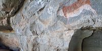 Indigenous foragers were following grazing herds through the eastern grasslands as much as<br>30,000 years ago, if not longer. The rock paintings on sandstone walls here are about 3,000 years<br>old and remember a time when people experienced everyone and everything as connected,<br>animate beings. Africa’s prairies are still the breath of life for families, cultures and local<br>economies.<br>(Photo: Leonie Joubert)