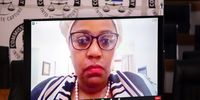 Former SAA chairperson Dudu Myeni testifiying over Zoom at the State Capture Commission. (Photo: Greg Nicolson)