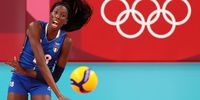 TOKYO, JAPAN - JULY 31: Paola Ogechi Egonu #18 of Team Italy serves against Team China during the Women's Preliminary - Pool B volleyball on day eight of the Tokyo 2020 Olympic Games at Ariake Arena on July 31, 2021 in Tokyo, Japan. (Photo by Toru Hanai/Getty Images)