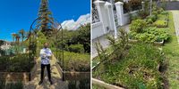 Luke Barry in the mixology garden, left, and the older vegetable garden, right. (Photos: Tony Jackman)<br>