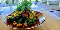 My order of Goo’s crispy spinach and grilled chicken salad. (Photo: Wanda Hennig) 
