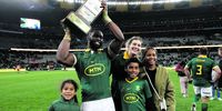 Siya Kolisi and his family celebrate after the Rugby Championship match between South Africa and New Zealand on 7 September 2024. (Photo: Gavin Barker/BackpagePix)