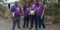 Members of the United Community Front (UCF), including Attieen Arendse (third from the left), campaign on the streets of North End, Prince Albert on 12 October 2021. (Photo: Victoria O’Regan)