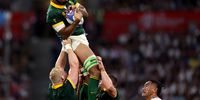 Springbok Marvin Orie wins a lineout in the Rugby World Cup France 2023 match against Tonga. (Photo: Cameron Spencer / Getty Images)