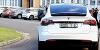 A Tesla featured in EV Now’s electric vehicle showcase in Hermanus drew a steady stream of onlookers. (Photo: Kara le Roux)
