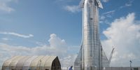 BOCA CHICA, TX - SEPTEMBER 28: A prototype of SpaceX's Starship spacecraft is seen at the company's Texas launch facility on September 28, 2019 in Boca Chica near Brownsville, Texas. The Starship spacecraft is a massive vehicle meant to take people to the Moon, Mars, and beyond. (Photo by Loren Elliott/Getty Images)