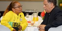 Desiree Ellis (Head Coach) of South Africa chats with Danny Jordaan (President of the South African Football Association) during the Minister of Sport hosting a Special Breakfast with Banyana Banyana at Garden Court Nelson Mandela Boulevard on January 16, 2018 in Cape Town, South Africa. (Photo by Grant Pitcher/Gallo Images)