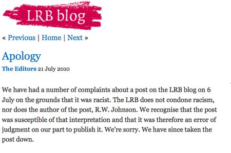 RW Johnson shames himself, disgraces London Review of Books