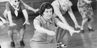 circa 1965: A group of elderly women exercising in a 'keep fit' class, New York.  (Photo by Keystone/Getty Images)
