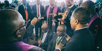 ANC President Cyril Ramaphosa and KwaZulu-Natal ANC provincial chairperson Sihle Zikalala were called to receive a prayer from Bishop Zipho D Siwa after Easter service on 19 April 2019. Photo: Aisha Abdool Karim.