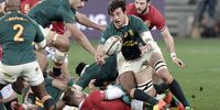 Franco Mostert (front R) of South Africa in action during the first rugby test match between South Africa and the British and Irish Lions at the Cape Town Stadium in Cape Town, South Africa, 24 July 2021. The Springboks play the British and Irish Lions in a 3 match series.  EPA-EFE/Luigi Bennett