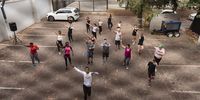 An image taken from the top of a staircase shows the small group as they dance their way to fitness — and get to socialise. (Photo: Shiraaz Mohamed)