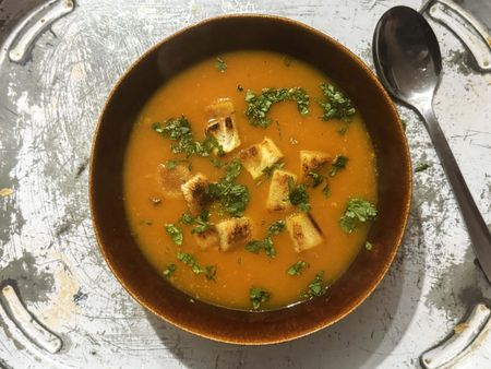 Orange sweet potato and fresh turmeric soup