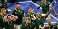 Players of South Africa stand in front of fans celebrating after the team won the Rugby World Cup 2023 final between New Zealand and South Africa in Saint-Denis, France, 28 October 2023.  (Photo: EPA-EFE / CHRISTOPHE PETIT TESSON)