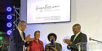 Dikgang Moseneke handed over the Award to Mokgoro as he was the last recipient in 2019 pre-Covid, he said he was inspired by Mokgoro who was the first black women to be justice at the Constitutional court.<br>From left to right Nershan Govender - Chairman Legal Resource Centre, Thandie Orleyn - Chairman Legal Resource Centre, Justice Yvonne Mokgoro  &amp; Justice Dikgang Moseneke.<br>(Photo: Bridget van Oerle)