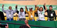 From left: New ANC Western Cape chairperson Vuyiso JJ Tyhalisisu, deputy chairperson Sharon Davids, secretary Neville Delport, deputy Secretary Ayanda Bans and treasurer Derek Appel nominated during the ANC's Western Cape Provincial Conference on 25 June 2023 in Cape Town, Africa. (Photo: Nathi Qondile)