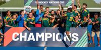 South Africa celebrates winning during the Final match between South Africa and Ireland on day 5 of the FIH Hockey Nations Cup 2022 at North West University on December 04, 2022 in Potchefstroom, South Africa. (Photo by Nathier Sulaiman/Gallo Images)