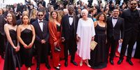 Laureates of La Fabrique du Cinéma, walking up the stairs, Palais des Festivals, Cannes (Photograph: ©David Sauval)