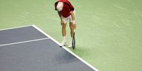 Denis Shapovalov of Canada reacts during the match against Jan-Lennard Struff of Germany in the Davis Cup quarterfinal tie between Germany and Canada at the Jose Maria Martin Carpena Sports Palace in Malaga, Spain, 20 November 2024.  EPA-EFE/JORGE ZAPATA